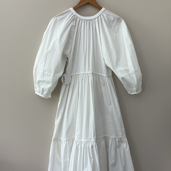 New STAUD Demi Dress White Tiered Maxi Cotton 3/4 Sleeves Size S - Picture 9 of 16